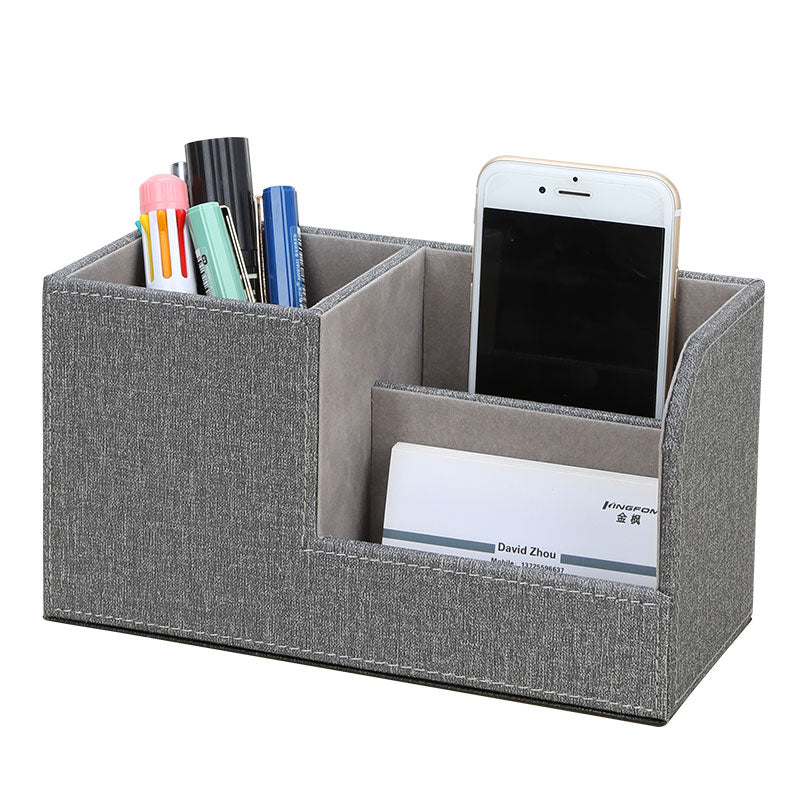 Office Supplies Desk Organizer Desktop Pen Holder Leather Storage Box