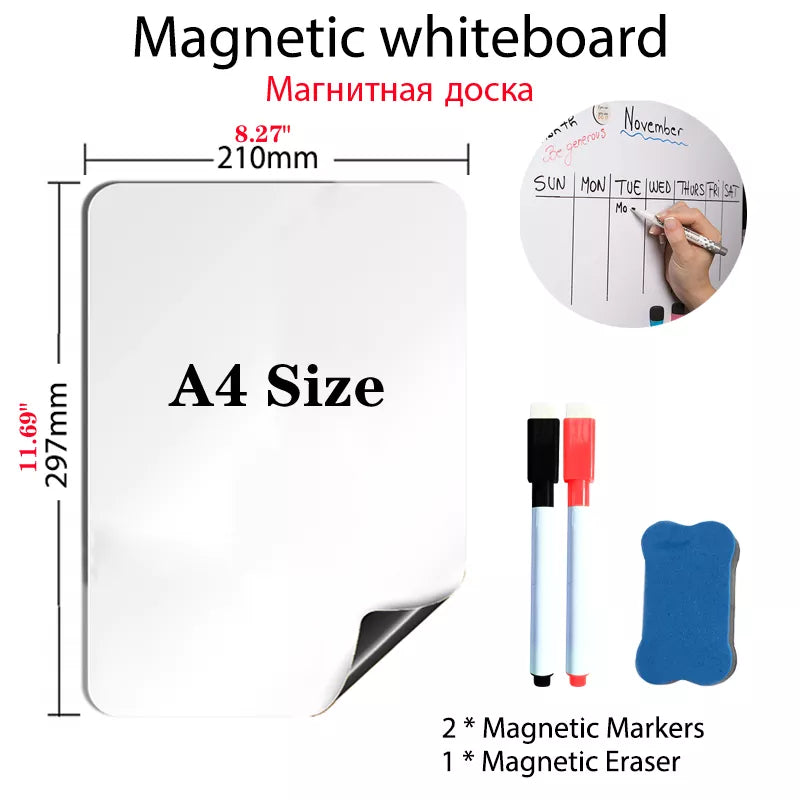 A4 Size Magnetic Whiteboard Pens Vinyl Fridge Dry Erase White Board Refrigerator Magnet Note Flexible Remind Message Boards