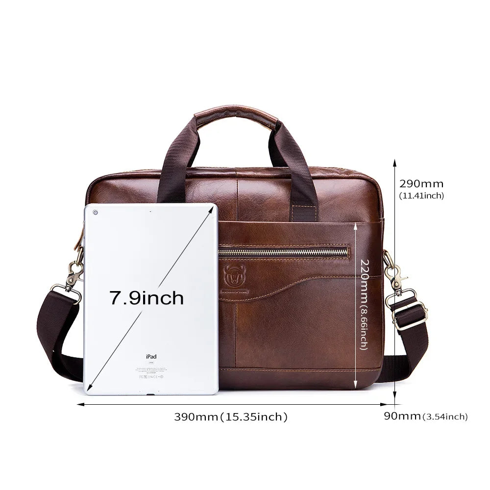 BULLCAPTAIN New Cowhide Men's Business Briefcase/Leather Retro Men's Messenger Bag/Large Capacity Leisure Business Bag/Handbag