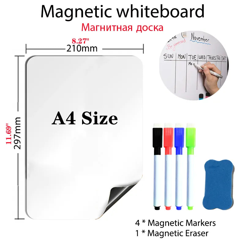 A4 Size Magnetic Whiteboard Pens Vinyl Fridge Dry Erase White Board Refrigerator Magnet Note Flexible Remind Message Boards