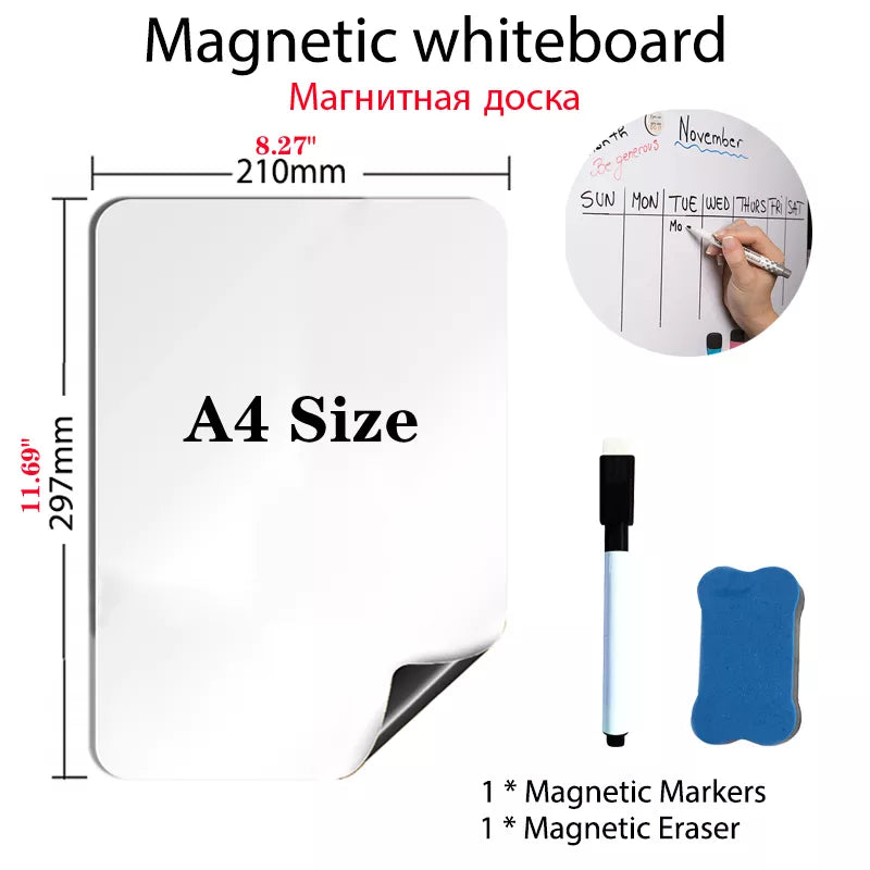 A4 Size Magnetic Whiteboard Pens Vinyl Fridge Dry Erase White Board Refrigerator Magnet Note Flexible Remind Message Boards