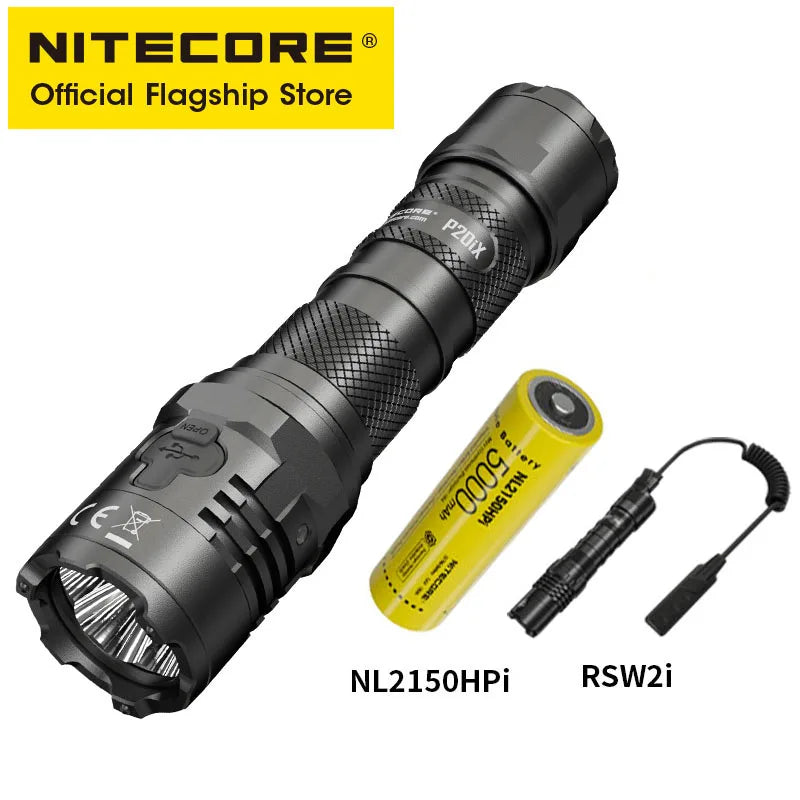 NITECORE P20iX USB-C Rechargeable Flashlights Super Bright Military Tactical Flashlight 4000 Lumens 5000mAh NL2150HPi Battery