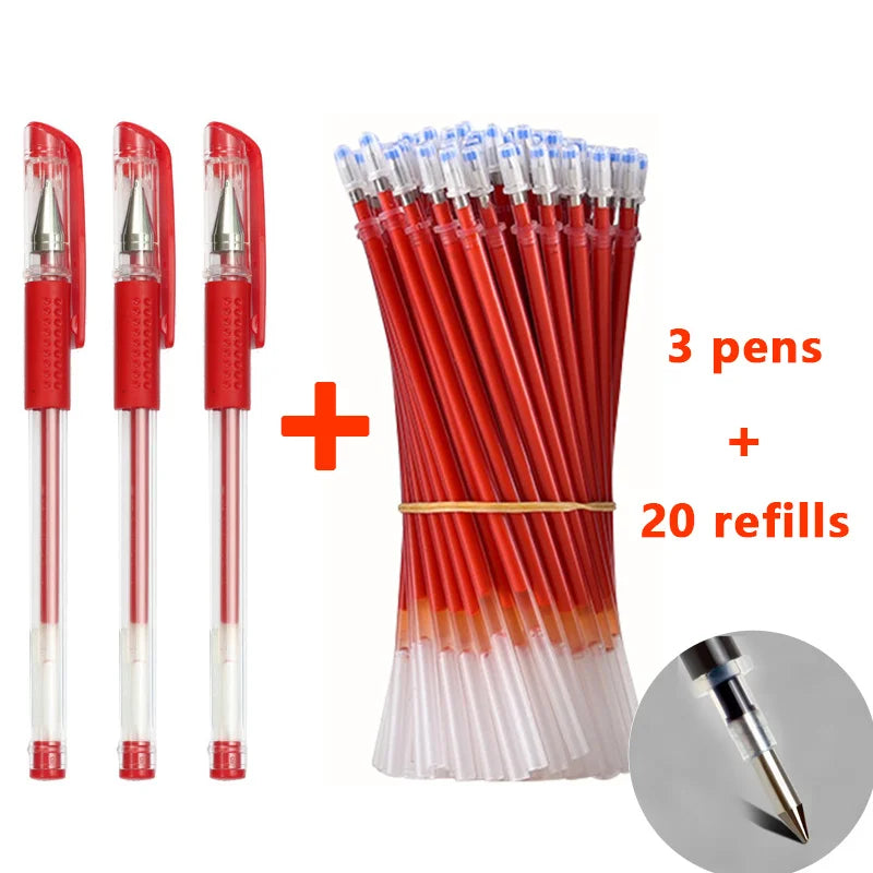 3+20Pcs Gel Pen and Refill Black Blue Red Ink Bullet 0.5mm Gel Pens School&Office Supplies Stationery With Free Shipping