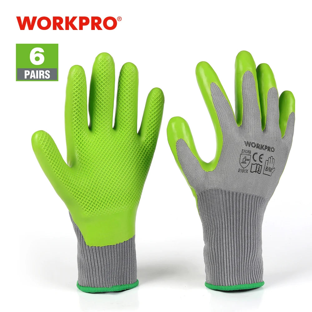 WORKPRO 6 Pairs Garden Gloves Work Glove With Eco Latex Palm Coated Working Gloves for Weeding Digging Raking and Pruning(M)