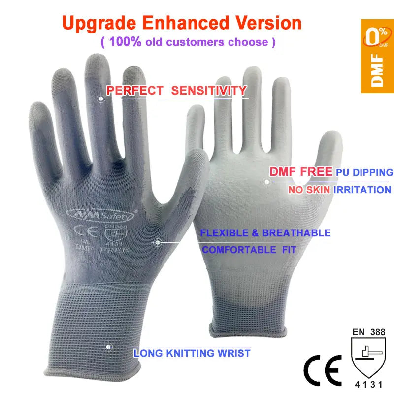 24Pieces/12 Pairs Safety Working Gloves Black Pu Nylon Cotton Glove Industrial Protective Work Gloves NMSafety Brand Supplier