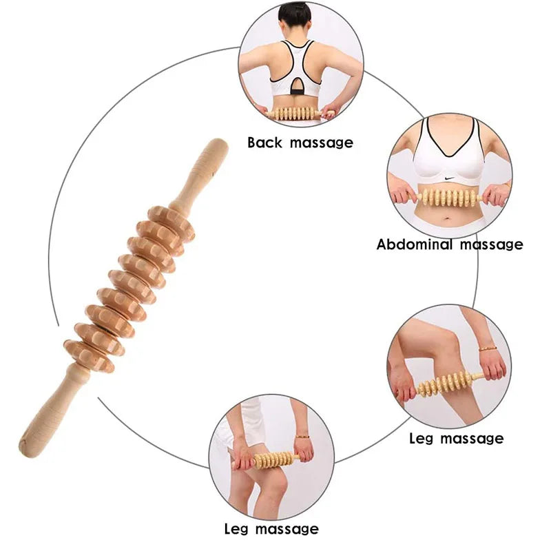 Wood Nine Rounds Massage Roller Handheld Cellulite Blasters Massage Trigger Point Manual Muscle Release Roller Stick Massager