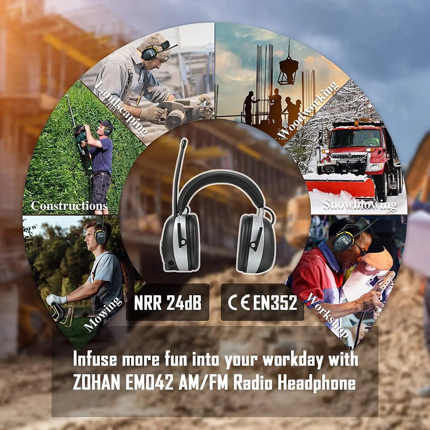 ZOHAN Headphone Hearing Protector Electronic Ear Protection AM/FM Earmuffs Radio Ear Muffs Noise Canceling Professional NRR 25db