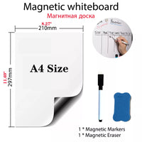 A4 Size Magnetic Whiteboard Pens Vinyl Fridge Dry Erase White Board Refrigerator Magnet Note Flexible Remind Message Boards