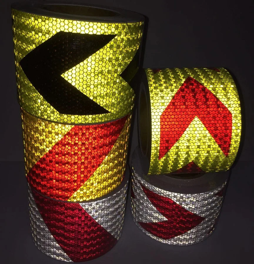 10cmx25m PVC Self-Adhesive Reflective Safety Tape Road Traffic Construction Site Reflective Warning Arrow Sign Sticker