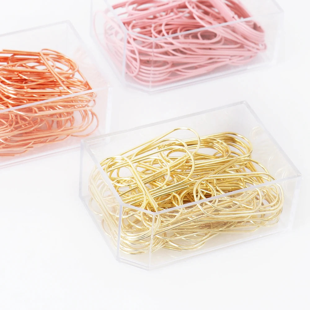 TUTU 50pcs/Box 50mm Rose Gold Paperclips Electroplating Metal Paper Clips Photo Clip Paper Clips Decorative Stationary H0166