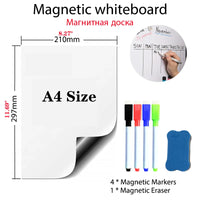 A4 Size Magnetic Whiteboard Pens Vinyl Fridge Dry Erase White Board Refrigerator Magnet Note Flexible Remind Message Boards