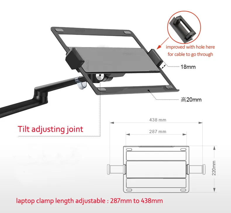 OL-3L Aluminum Multifunction 10"-17"Ergonomics Desk Laptop Stand 32" Monitor Desktop Holder Computer Full Motion With Column Bar