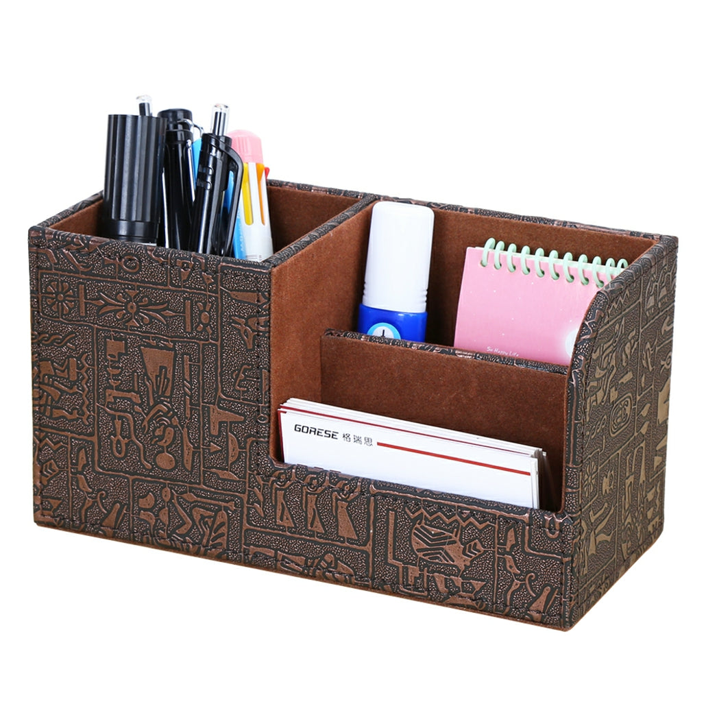 Office Supplies Desk Organizer Desktop Pen Holder Leather Storage Box