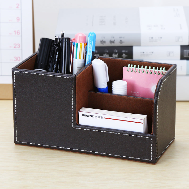 Office Supplies Desk Organizer Desktop Pen Holder Leather Storage Box