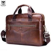 BULLCAPTAIN New Cowhide Men's Business Briefcase/Leather Retro Men's Messenger Bag/Large Capacity Leisure Business Bag/Handbag