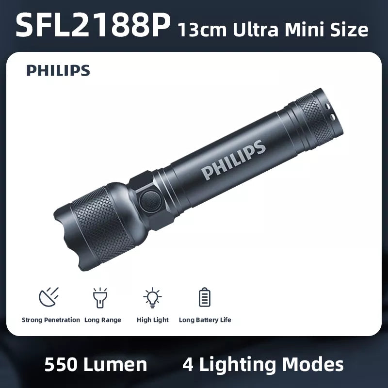 Philips Outdoor LED Rechargeable Flashlight Portable Powerful Bright Flashlights Camping Lamp for Outdoor Hiking Self Defense