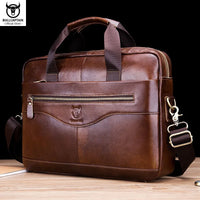 BULLCAPTAIN New Cowhide Men's Business Briefcase/Leather Retro Men's Messenger Bag/Large Capacity Leisure Business Bag/Handbag