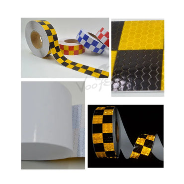 Roadstar 5cmx5m Shining Yellow Black Color Square Self-Adhesive Reflective Warning Tape for Body Signs