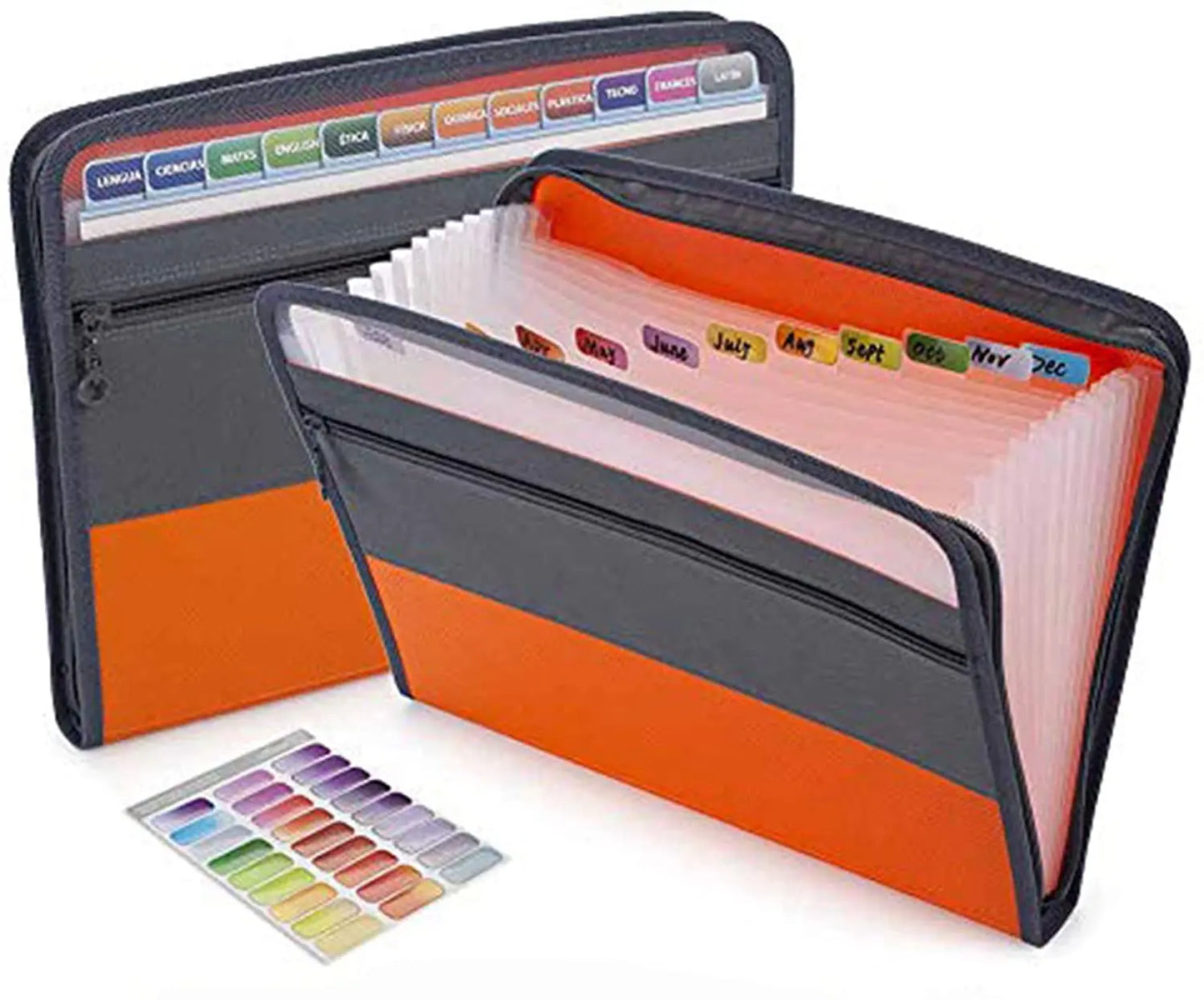 A4 Expanding File Folder With Sticky Labels,13 Pockets Accordion Document Organizer Expanding File Folder With Zipper Closure