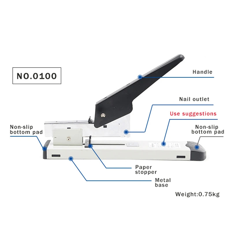 Huapuda Large Capacity Paper Binding Stapler Heavy Duty Stapler Bookbinding Stapling Staples Hand Operated Stapler 0100 & 0240