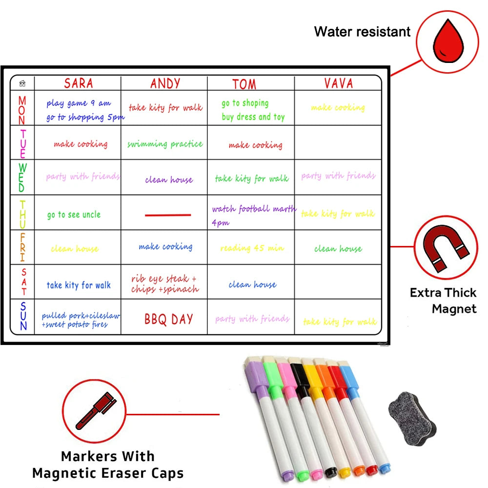 School White Boards Planner Board Magnetic Whiteboard Chore Daily Weekly Monthly Scheduling Magnetic Fridge Stickers With 8 Pen