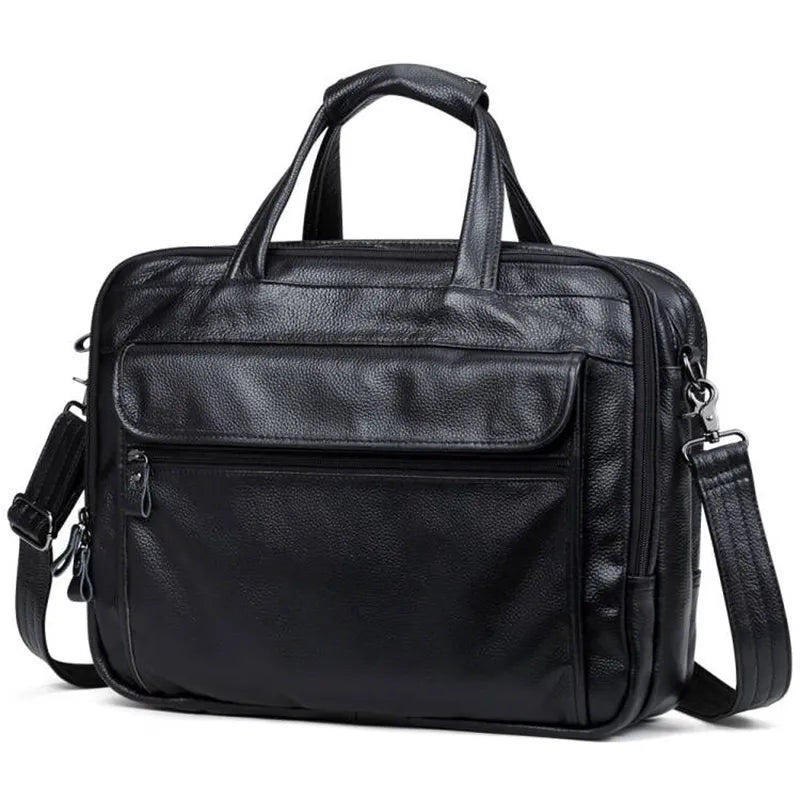 Large Men Leather Handbgs Male Genuine Leather Business Travel Brifcases Bag Men's 15.6 Inch Laptop Shoulder Bag Business A4 Bag