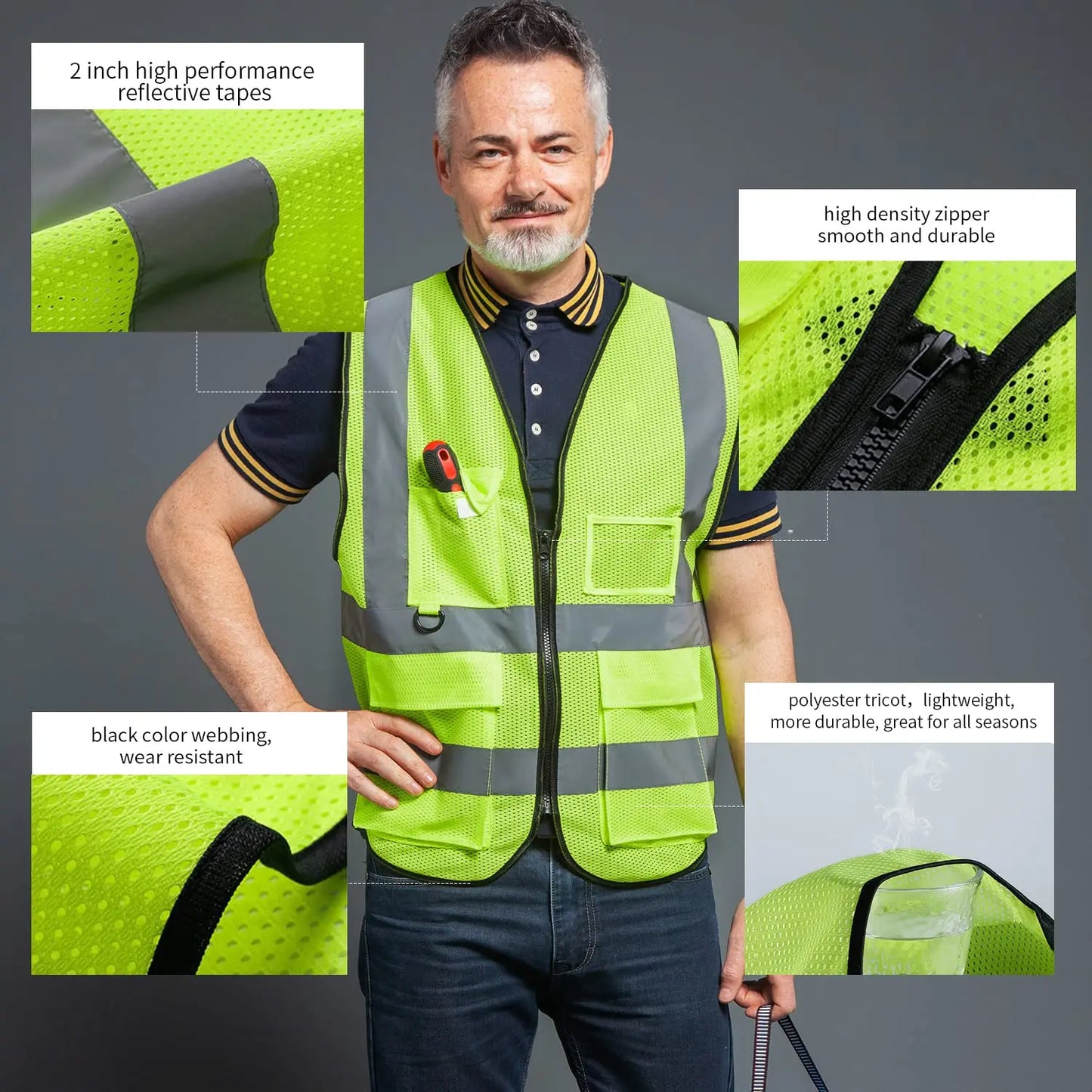 Reflective Safety Vest High Visibility  XXXL Motorcycle Jacket Safety Vest Fluorescent Signal Police for Men Woman