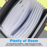 A4 Expanding File Folder With Sticky Labels,13 Pockets Accordion Document Organizer Expanding File Folder With Zipper Closure