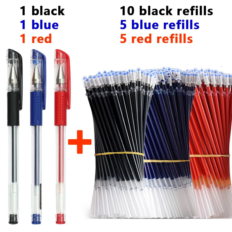 3+20Pcs Gel Pen and Refill Black Blue Red Ink Bullet 0.5mm Gel Pens School&Office Supplies Stationery With Free Shipping