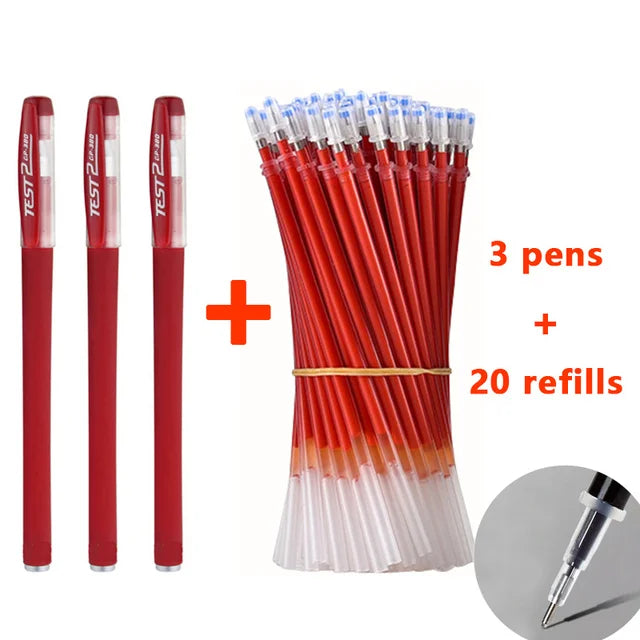 3+20Pcs Gel Pen and Refill Black Blue Red Ink Bullet 0.5mm Gel Pens School&Office Supplies Stationery With Free Shipping