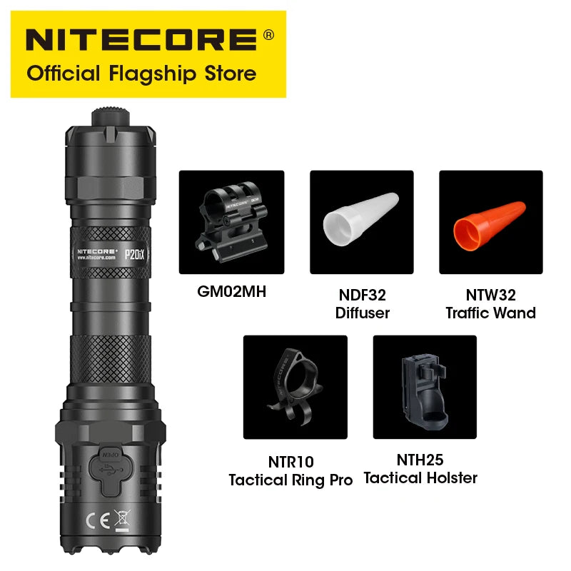 NITECORE P20iX USB-C Rechargeable Flashlights Super Bright Military Tactical Flashlight 4000 Lumens 5000mAh NL2150HPi Battery