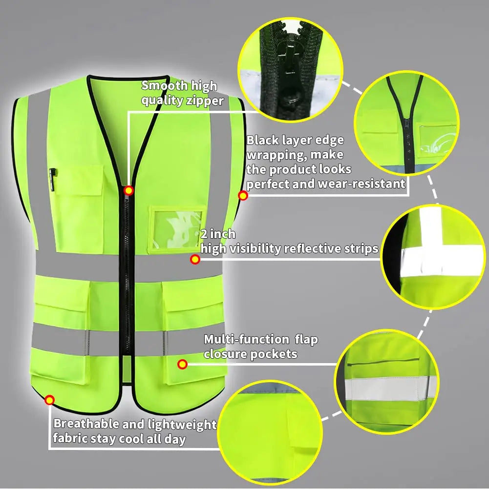 Reflective Safety Vest High Visibility  XXXL Motorcycle Jacket Safety Vest Fluorescent Signal Police for Men Woman