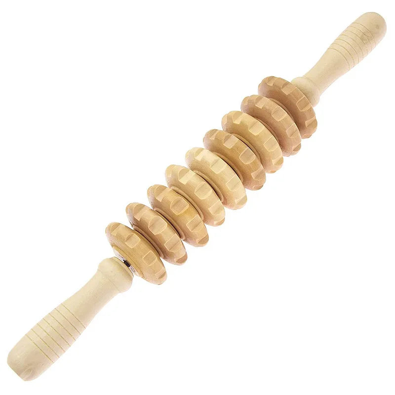 Wood Nine Rounds Massage Roller Handheld Cellulite Blasters Massage Trigger Point Manual Muscle Release Roller Stick Massager