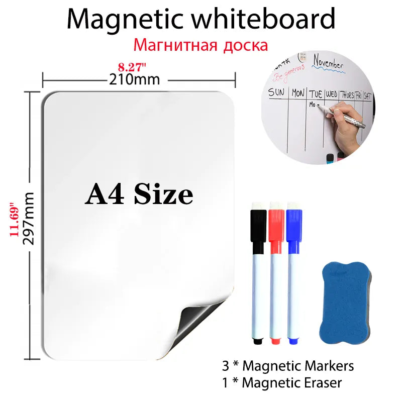 A4 Size Magnetic Whiteboard Pens Vinyl Fridge Dry Erase White Board Refrigerator Magnet Note Flexible Remind Message Boards