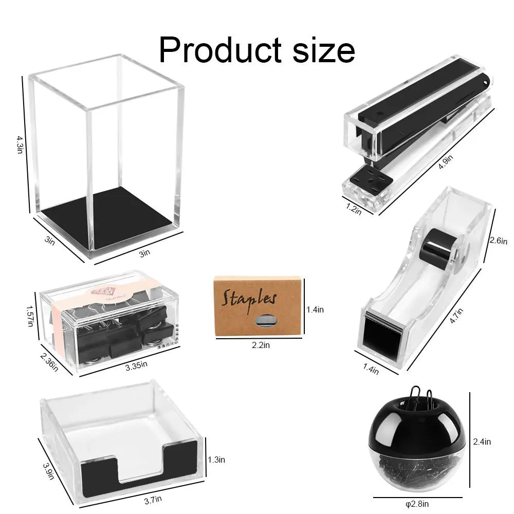 Gift Box Packing Office Acrylic Desk Organizer Set Black Color Desk Organizers Office Supplies