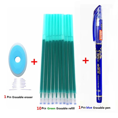 20Pcs Erasable Ballpoint Pen 0.5mm Writing Nib Rod Blue Black Ink Pen Refill School Student Washable Handle Erase Pen Stationery