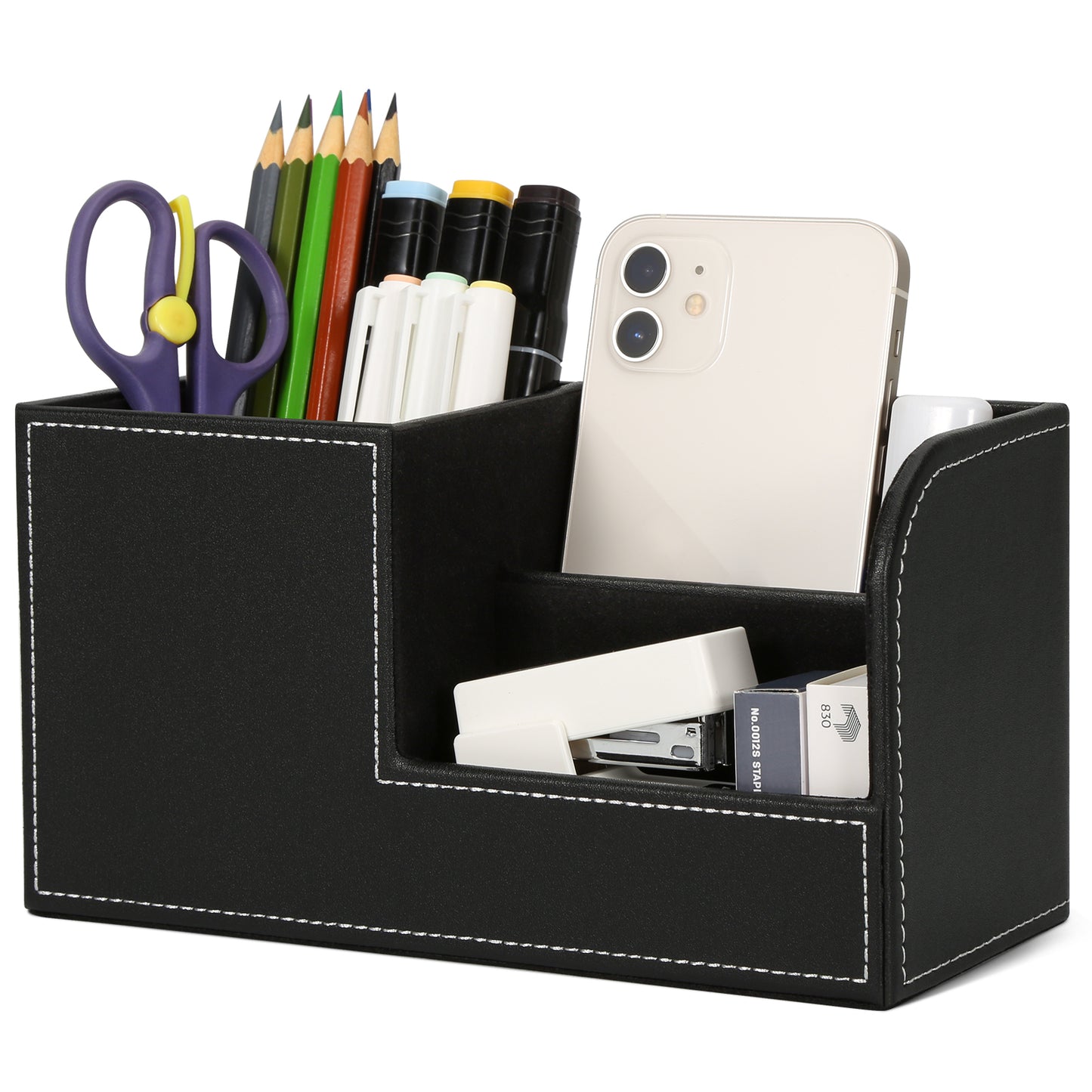 Office Supplies Desk Organizer Desktop Pen Holder Leather Storage Box