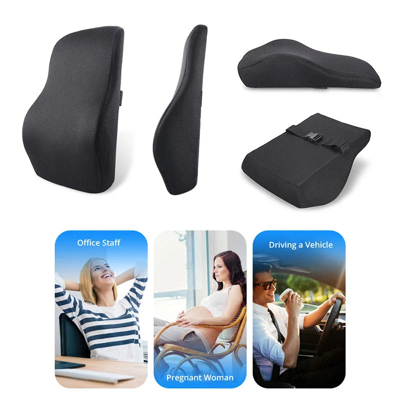 Memory Foam Lumbar Support Back Cushion Ergonomic Lumbar Pillow Relieves Sciatica Pain 3D Ventilative Mesh Lumbar Support