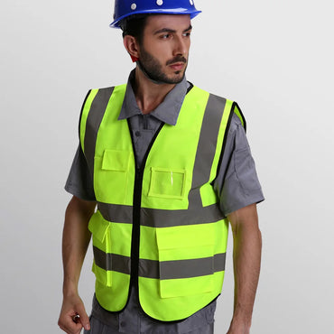 2019 High Visibility Reflective Safety Vest Work Reflective Vest Multi Pockets Workwear Safety Waistcoat Men Safety Vest