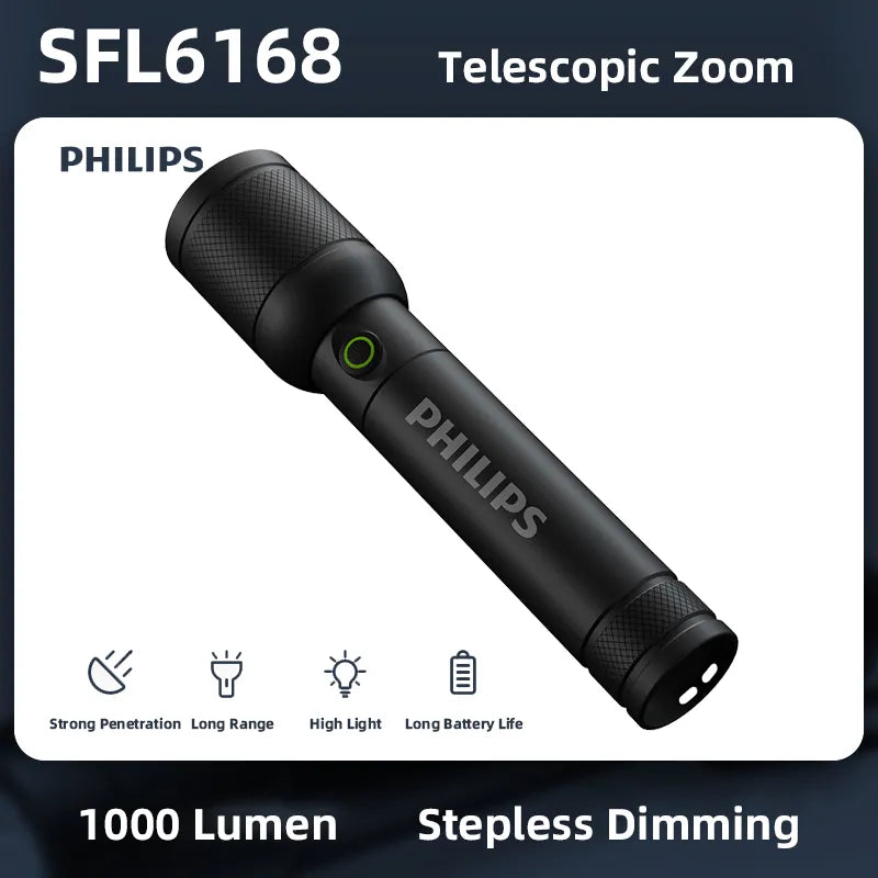 Philips Outdoor LED Rechargeable Flashlight Portable Powerful Bright Flashlights Camping Lamp for Outdoor Hiking Self Defense