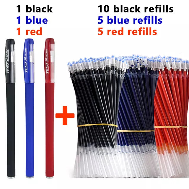 3+20Pcs Gel Pen and Refill Black Blue Red Ink Bullet 0.5mm Gel Pens School&Office Supplies Stationery With Free Shipping