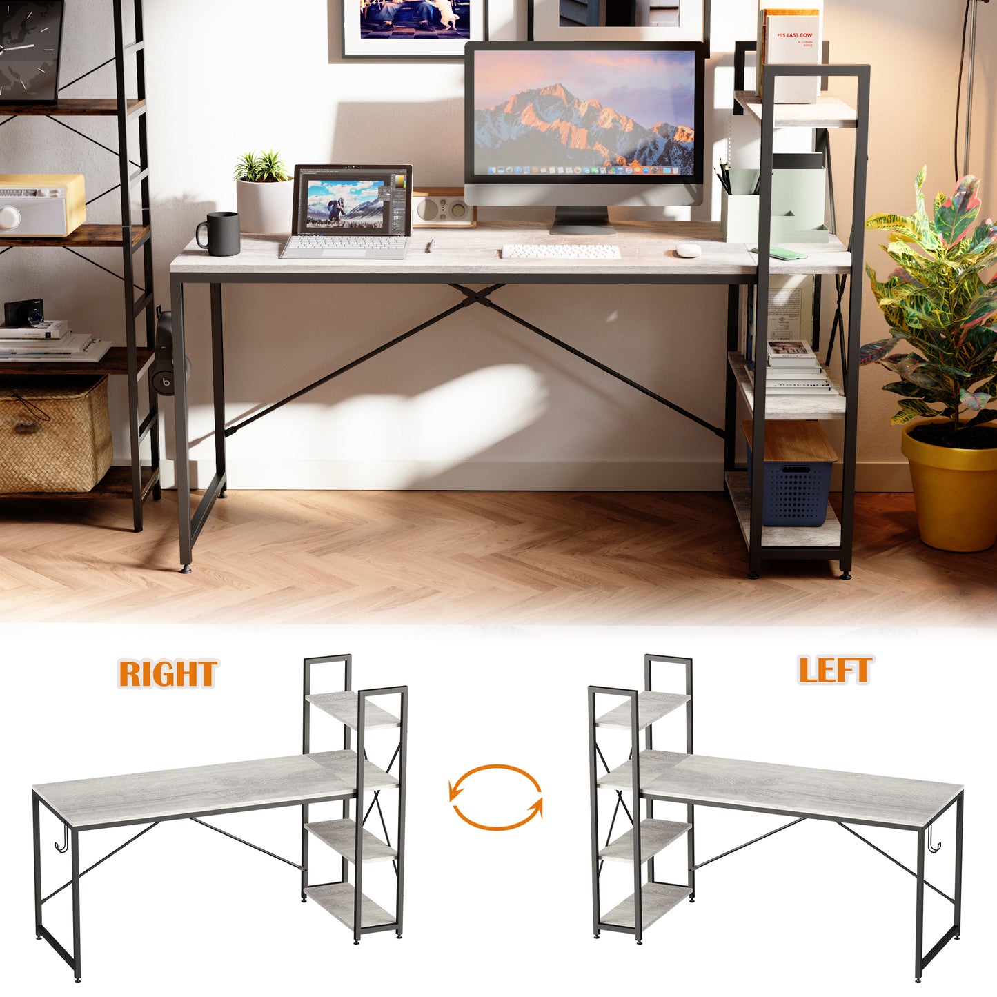 Bestier Home Office Wooden Large Size Dual Monitor Table Standing Computer Desks With Book Rack for Office