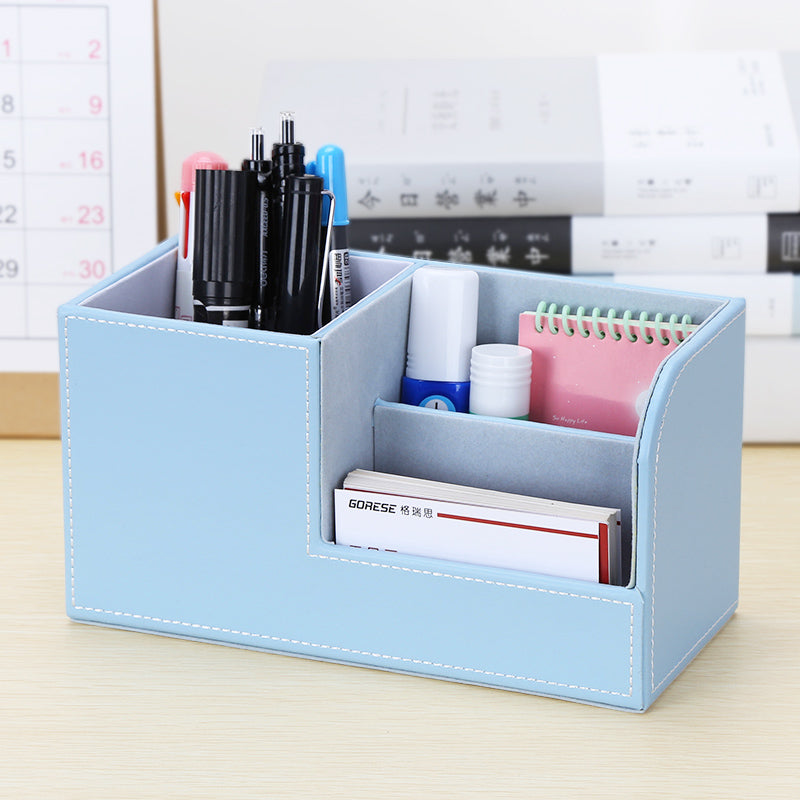 Office Supplies Desk Organizer Desktop Pen Holder Leather Storage Box