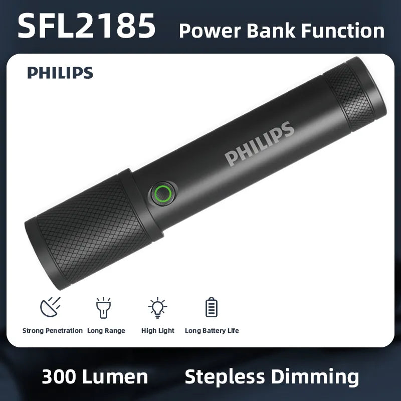 Philips Outdoor LED Rechargeable Flashlight Portable Powerful Bright Flashlights Camping Lamp for Outdoor Hiking Self Defense