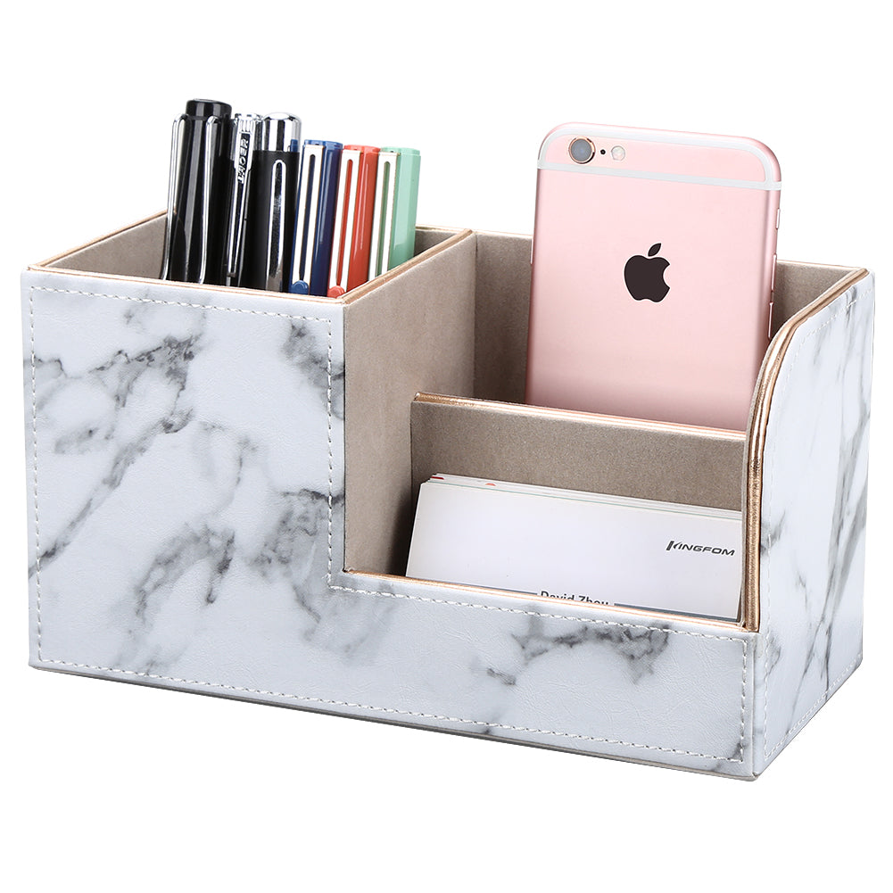 Office Supplies Desk Organizer Desktop Pen Holder Leather Storage Box