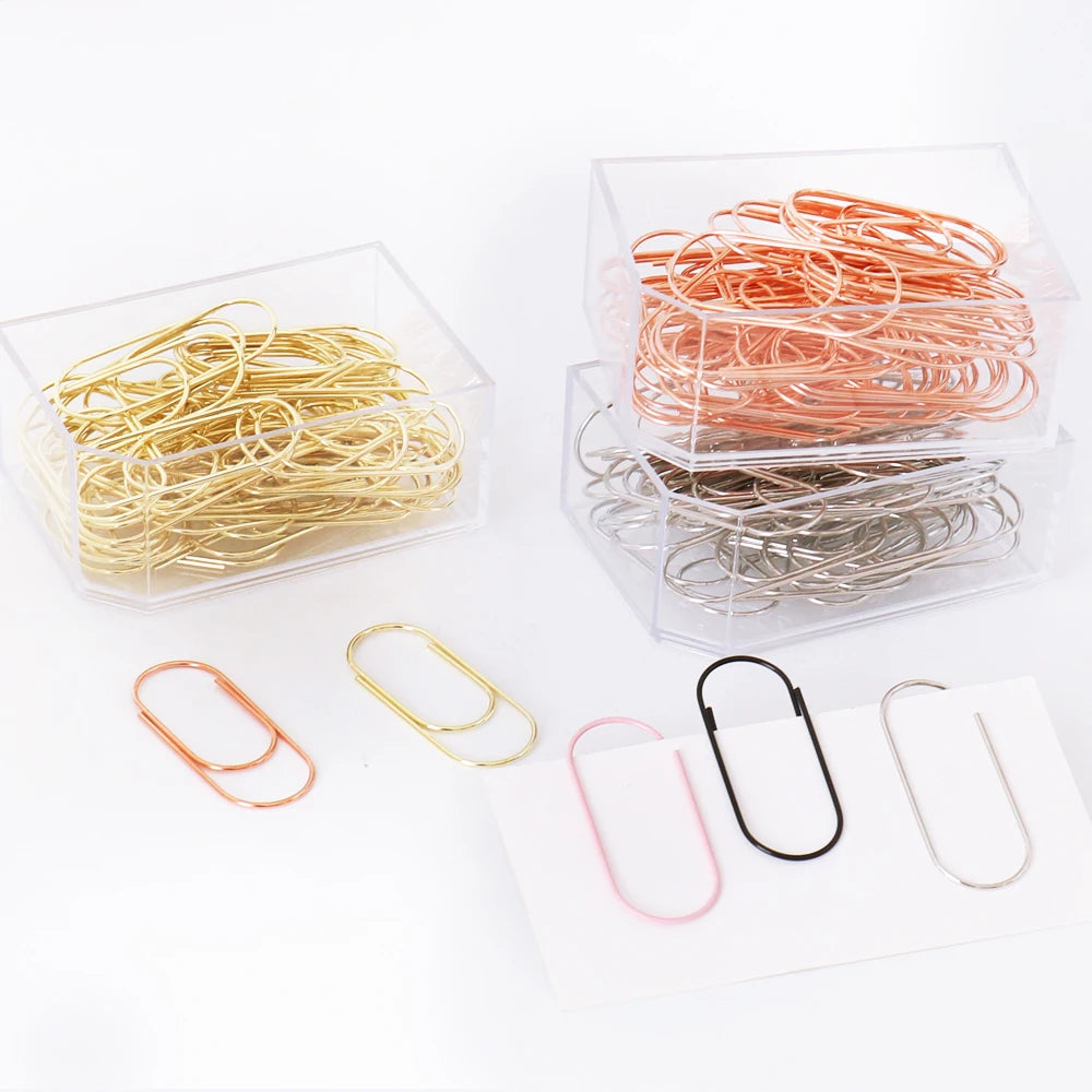 TUTU 50pcs/Box 50mm Rose Gold Paperclips Electroplating Metal Paper Clips Photo Clip Paper Clips Decorative Stationary H0166