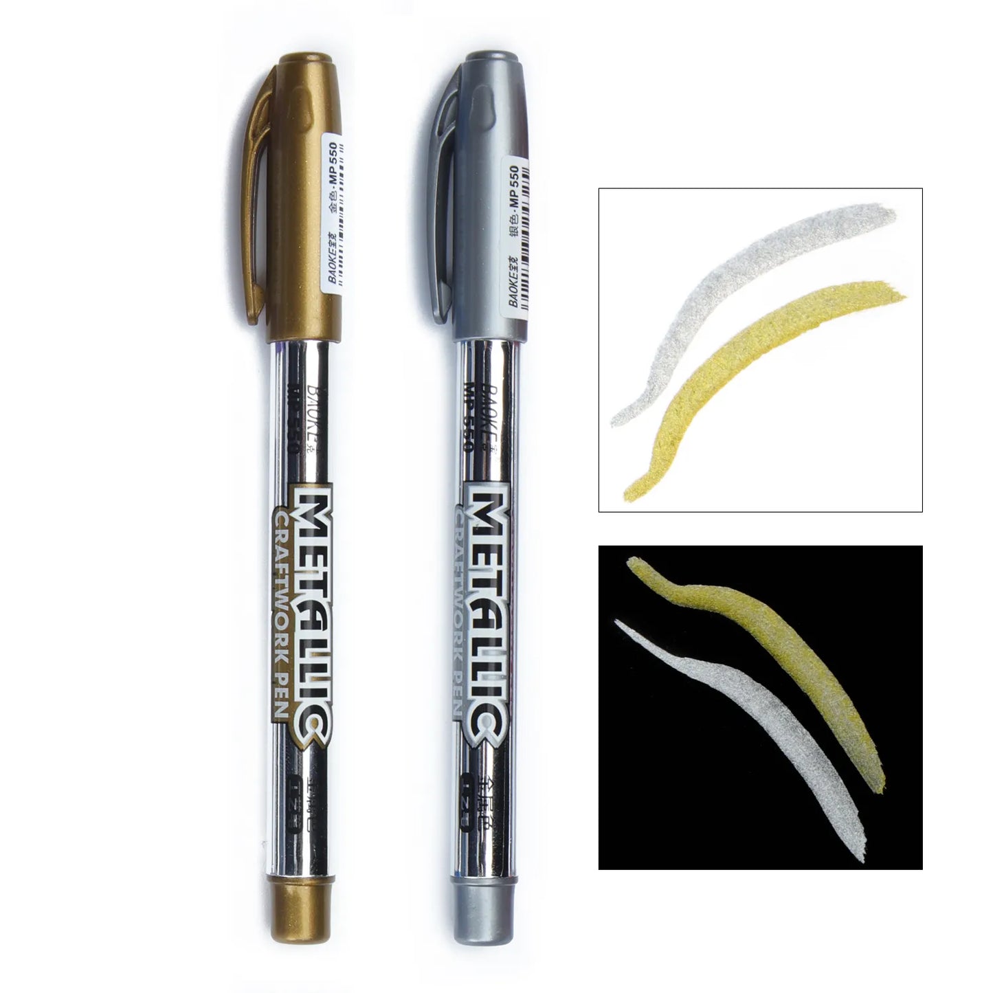 2Pcs DIY Metal Colorful Paint Marker Pens Sharpie Gold and Silver 1.5mm Student Supplies Craftwork Pen Art Painting