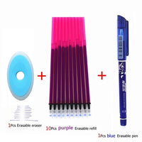 20Pcs Erasable Ballpoint Pen 0.5mm Writing Nib Rod Blue Black Ink Pen Refill School Student Washable Handle Erase Pen Stationery