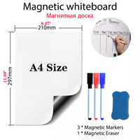 A4 Size Magnetic Whiteboard Pens Vinyl Fridge Dry Erase White Board Refrigerator Magnet Note Flexible Remind Message Boards