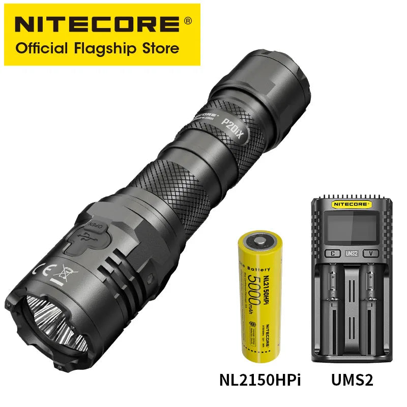 NITECORE P20iX USB-C Rechargeable Flashlights Super Bright Military Tactical Flashlight 4000 Lumens 5000mAh NL2150HPi Battery